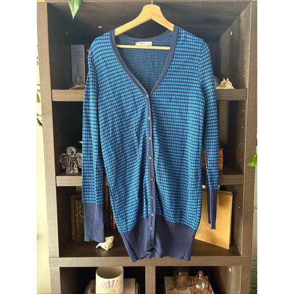 Zara Knit Women’s Geometric Blue Button Front Cardigan Size Small - Picture 1 of 3
